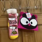 Peanuts SNOOPY Sherpa Lined Socks Kids and Hat