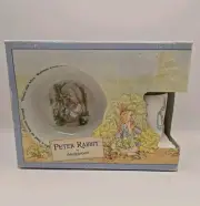 Peter Rabbit 3 Piece Set Mug, Plate, Oatmeal Bowl. Made In England VINTAGE 1991