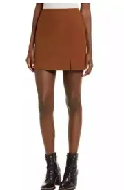 Leith Womens Tan Dale Windowpane Check Plaid Mini Pencil Skirt Brown Size S