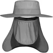 [KOMBIUDA] Material Sun Hat Grey Wide Brim Hiking Hat for Men Breathable and Cool