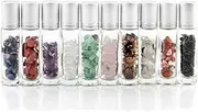 Natural Gemstones 10ML Essential Oil Roller Bottles Clear Glass Roll-on Bottles Gemstone Perfume Sample Vials with Crystal Stone Roller Balls & Healing Crystal Chips Inside 10PACK