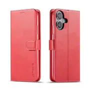 Leather Wallet Case for iPhone 16 - Luxury Flip Cover with Card Slot - Rose Red