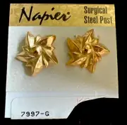 Vintage NWT Napier Goldtone Stars 7997-G Surgical Steel Post Stud Earrings