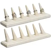 Mooca 2 Pcs Set Finger Ring Stand Jewelry Display Holder Showcase Display Stands 11" x 2 1/4" x 2 3/4", Wash White