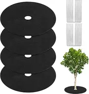 uxcell 4-Pack Non-Woven Tree Mulch Ring, 16.5 Inch Reusable Tree Protector Mat W 16 Garden Stakes for Landscape Control Plant Root Protection Tree Ring Weed Fabric Cover [Black]