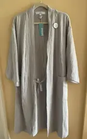 BLISS Spa Robe with FREE Spa Headband -Light Gray Misty Spring, L/XL 100% Cotton