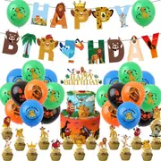 Jungle Lion Theme Party Decoraring Set Birthday Banner Cake Toppers Balloons Kids Jungle Animals Birthday Decorations
