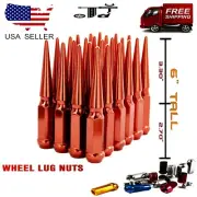 32Pc Red 6" Tall 14x1.5 XL Spike Lug Nut+Key Fit Chevy/GMC/Nissan NV 8Lug Van (for: Nissan)