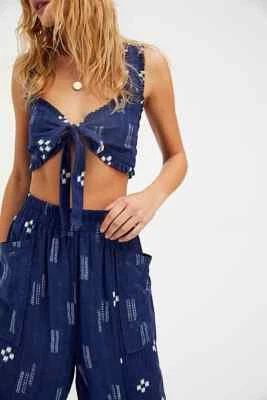 Free People Calliope V Neckline Sleeveless Front Tie Cropped Straps Ruffle Top L