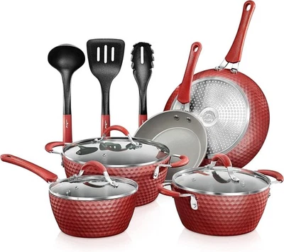 Non-Stick Kitchenware Pots & Pans-11 Pcs. Stylish Kitchen Cookware Set w/Elegant