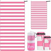 BonGu 2 Pack Beach Towel Set 180x80cm & 60x38cm Microfiber Travel Towels Super Absorbent Compact Lightweight Quick Dry Towels for Beach Pool Bath Sand Free Beach Towels (Pink)