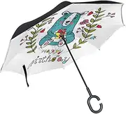 Double Layer Inverted Umbrella Cars Reverse Umbrella Happy Birthday Bear Flower Windproof UV Proof Travel Outdoor Umbrella