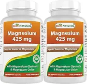 Best Naturals Magnesium 425 mg 180 Veggie Capsules - High Absorption Magnesium Glycinate & Magnesium Oxide Chelated, Non-GMO, Gluten Free Muscle Relax (180 Count (Pack of 2))