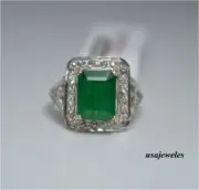 Genuine Emerald 2.84CT Emerald Cut Wedding Halo Jewelry Ring 14K 2-Tone Gold FN