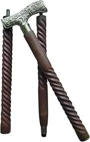 Dolchi Nautical Walking Stick, Brown Ebony, Brass T-Shape Handle, Golden Tone, Natural Wood, Unisex
