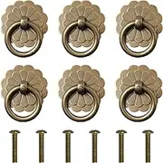 LUORNG 6PCS 2.5cm Vintage Style Pull Ring Drawer Ring Pulls Vintage Decorative Handles Brass Ring Pulls Handle for Kitchen Furniture Cabinet Cupboard Dresser