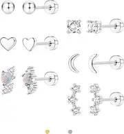 [Sanfenly] Dainty Hypoallergenic Flat Back Stud Earrings for Women Trendy | 14K Gold Filled Cartilage Stud Helix Conch Tragus Piercing Jewelry | Small Surgical Stainless Steel Stud Sets 20G