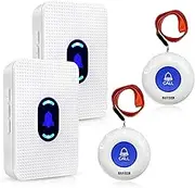 Wireless Caregiver Pager Alert System SOS Call Button for Patient Elderly Personal Home Attendant Nurse Seniors and Disabilities, 2 Receivers & 2 Portable Transmitters