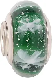 [Lamoony Charms] Glass Christmas Charms with 925 Sterling Silver Core Xmas Charm Snow Charm Snowflake Charms for Pandora Charms Bracelet (Green)