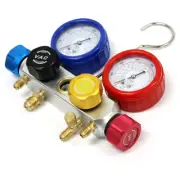 R410A R12 4 Way Valve Manifold Dual Gauge 4 Diagnostic Charging Testing Recovery