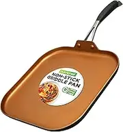 NutriChef Nonstick Kitchen Cookware Set Copper Non-Stick Coating Inside, Hard-Anodized Look Heat Resistant Lacquer Outside, Silicone Handle NCSQPA, 1 Griddle