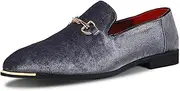 [FLQL] Men's Luxury Velvet Penny Loafers Shoes Embroidery Suede Dress Loafers Daily Boats Shoes for Party Wedding Prom Size 7-13