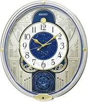 Seiko Clock Wall Clock, Karakuri Clock, Radio Watch, Light Gold Pearl, 18.3 x 15.7 x 3.5 inches (464 x 400 x 90 mm), RE582G