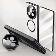 Jarttarn Electroplated Transparent Phone Case Compatible with Honor Magic V3 Metal Lens Holder Hinge Protective Shockproof Cover for Magic V3 (Black)