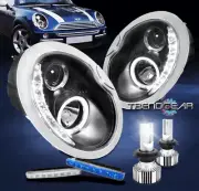 For 2002-2006 Mini Cooper Halo Projector Black Headlight w/Blue DRL Kit+LED Bulb (for: Mini)