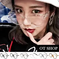 在飛比找momo購物網優惠-【OT SHOP】眼鏡框 平光眼鏡 圓框細框T字金屬裝飾設計