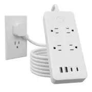 Flat Plug Surge Protector Power Strip with 5FT Extension Cord, 4 Outlets 4 US...
