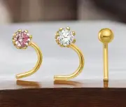 10k Yellow Gold Set Of 3 Cubic Zirconia Nose Studs - Pink, Clear and Ball -