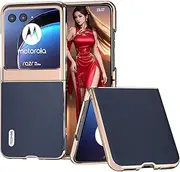 Suitable for Motorola Razr 40 Ultra Folding Screen Mobile Phone Case. Leather Cover Shell for Moto Razr+ 2023 Cellphone -Blue