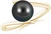 [Angara] Solitaire Tahitian Cultured Pearl Ring with Bypass Shank in 14ct Solid Gold for Women | June Birthstone Jewellery
