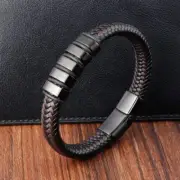 Men's Leather Braided Bracelet Fabric Bangle Titanium Steel Magnetic Clasp