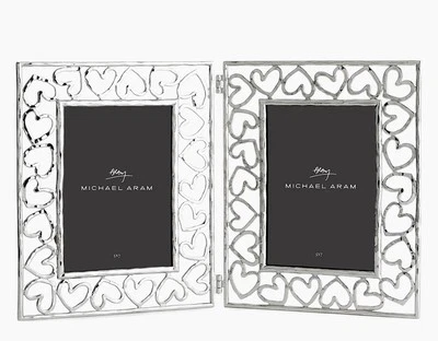 Michael Aram Heart Hinged Double Frame - Silver - 5" x 7" NIB