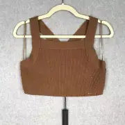 House of Harlow Top Womens Medium Brown Ribbed Cross Back Tank Basic Neutral
