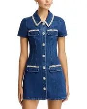 Self-Portrait Denim Rhinestone Trim Dress