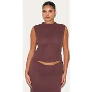 Plus Dark Plum Chiffon High Neck Cowl Top, Dark Plum