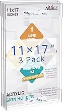 Niubee Acrylic Sign Holder 11 x 17 inches Wall Mount Sign Holders Clear Acrylic Frame with Double Sided Tape Clear Poster Frames Plastic Sign Holder for Office, Home, Restaurant, Vertical, 3 Pack