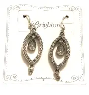 Brighton Sea of Love Earrings-crystals- silver- oval with teardrop-french wire