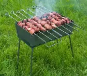FOLDING COLLAPSIBLE GRILL BRAZIER MANGAL SUITCASE TWO-LEVEL FOR 8 SKEWERS