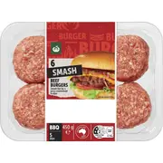Woolworths 6 Smash Beef Burgers 450g