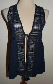 New Womens Roxy Top Small Blue Crochet Tie Front Sleeveless Peasant Blouse