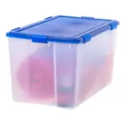 IRIS Storage Box Plastic, Stackable, Waterproof, Clear W/ Latching Lid Blue
