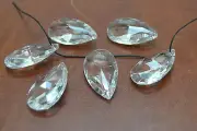 6 PCS ASFOUR CLEAR CRYSTAL ALMOND DROP PRISMS FENG SHUI 1 1/2" #T-2430K