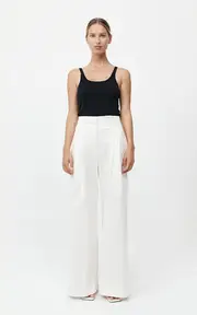 [St. Agni] Paperbag-Waist Organic Cotton-Blend Wide-Leg Pants
