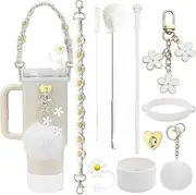 Stanley Accessories Set (10PCS) for 30 & 40 oz Tumblers - Handle Strap, Silica Gel Boot, Reusable 9-10mm Straw Cover (White)