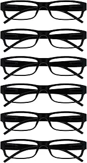 Opulize Ace Reading Glasses 6 Pack Classic Everyday Narrow Frame Scratch Resistant Spring Hinges Black Mens Womens RRRRRRR32, Black, +3.00 Magnification