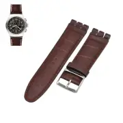 23mm Brown Leather Watch Strap For Swatch XL Irony The Chrono YOS413